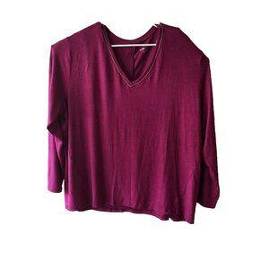 Ava & Viv Womens 2X Magenta V-neck lightweight sweater long sleeve